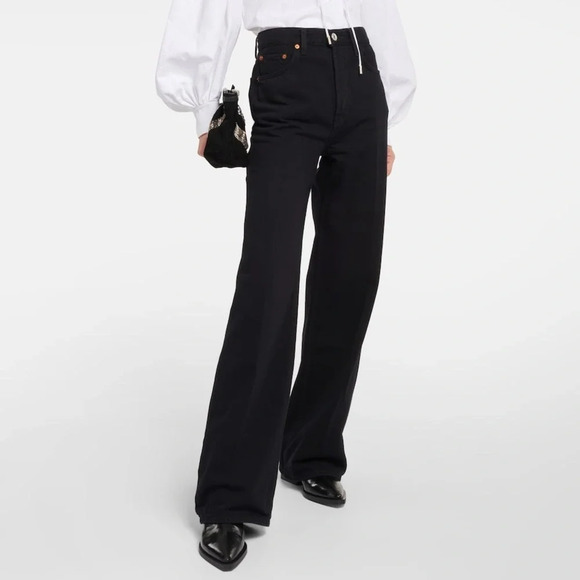 Re/Done Denim - Re/Done 70s Stove Pipe Ultra High Rise Wide Leg Jeans Black Denim Size 24 $298